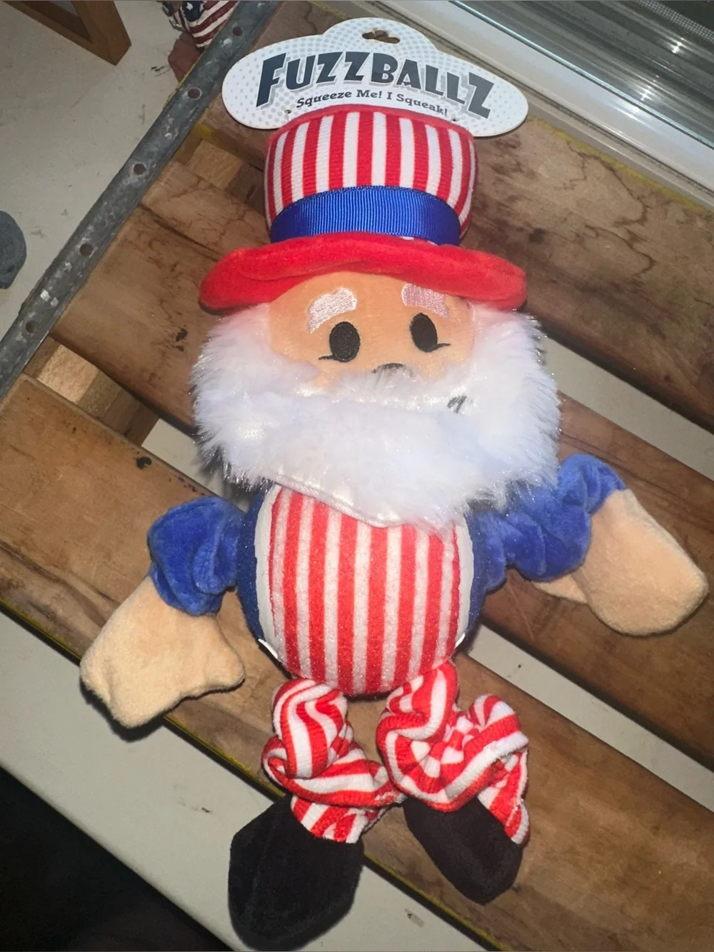Fuzzballz Patriotic Uncle Sam Squeaky Plush Dog Toy - New